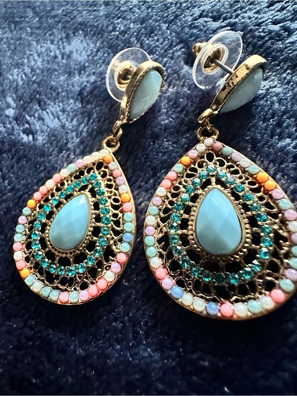 Turquoise Teardrop Multicolor Crystal Earrings - Women's Jewelry